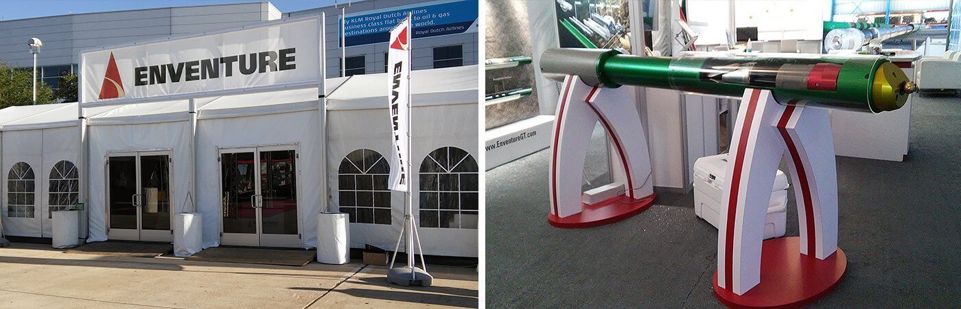 Enventure hospitality tent and custom stand that Exhibit Network designed and fabricated to exhibit a drilling product at OTC