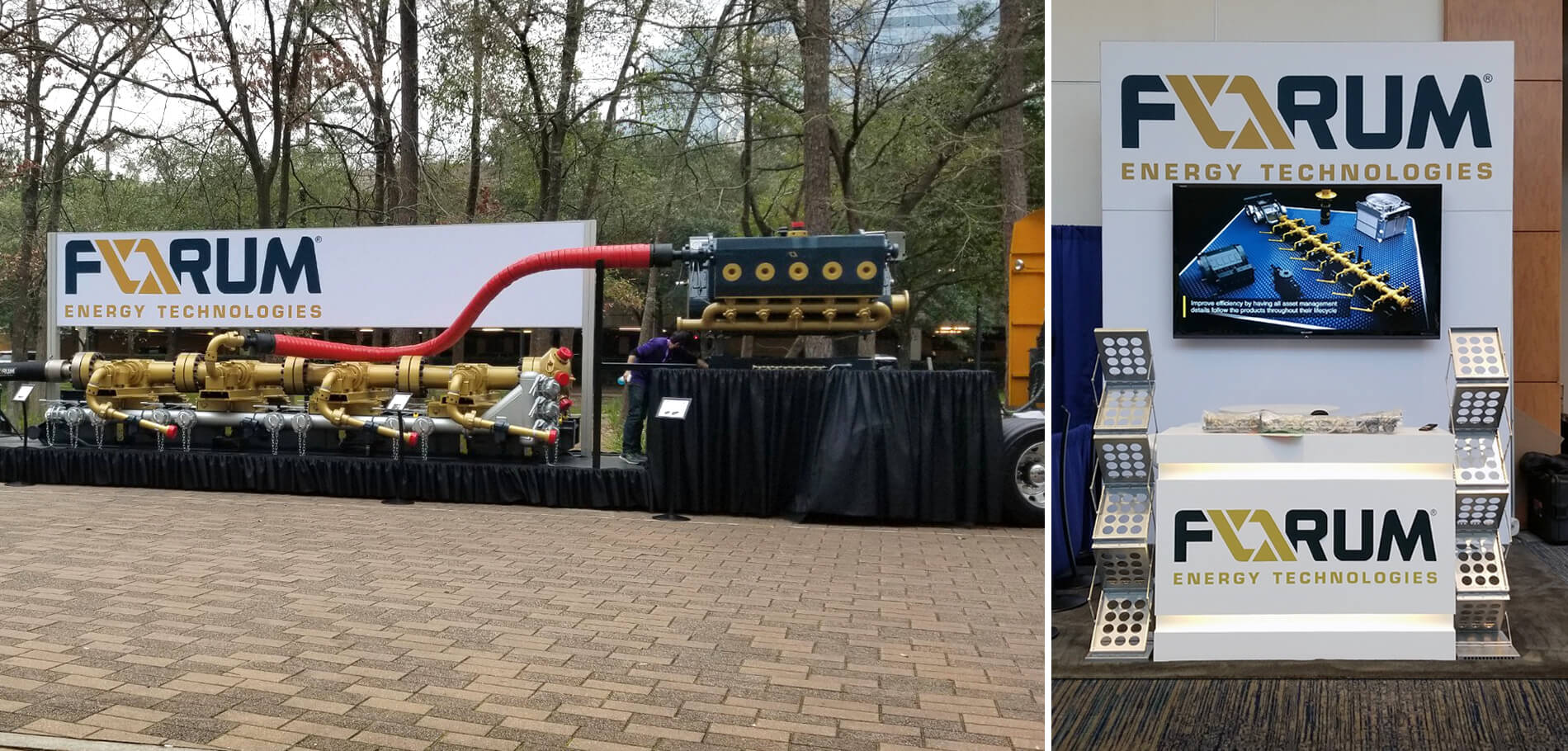 An outdoor equipment trailer and literature racks for the oil and gas industry’s Hydraulic Fracturing Technology Conference